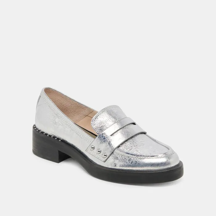 Flats and Loafers Women Dolce Vita Aliane Loafers Silver Distressed Leather