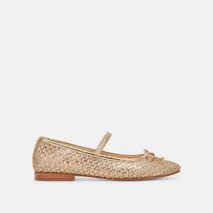 Flats and Loafers Women Dolce Vita Carin Raffia Ballet Flats Gold Raffia