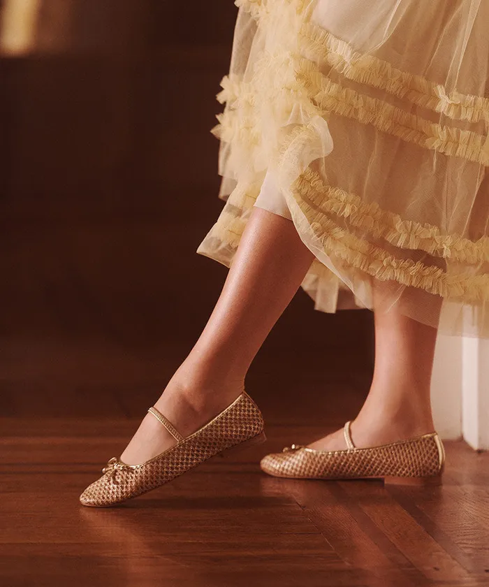 Flats and Loafers Women Dolce Vita Carin Raffia Ballet Flats Gold Raffia
