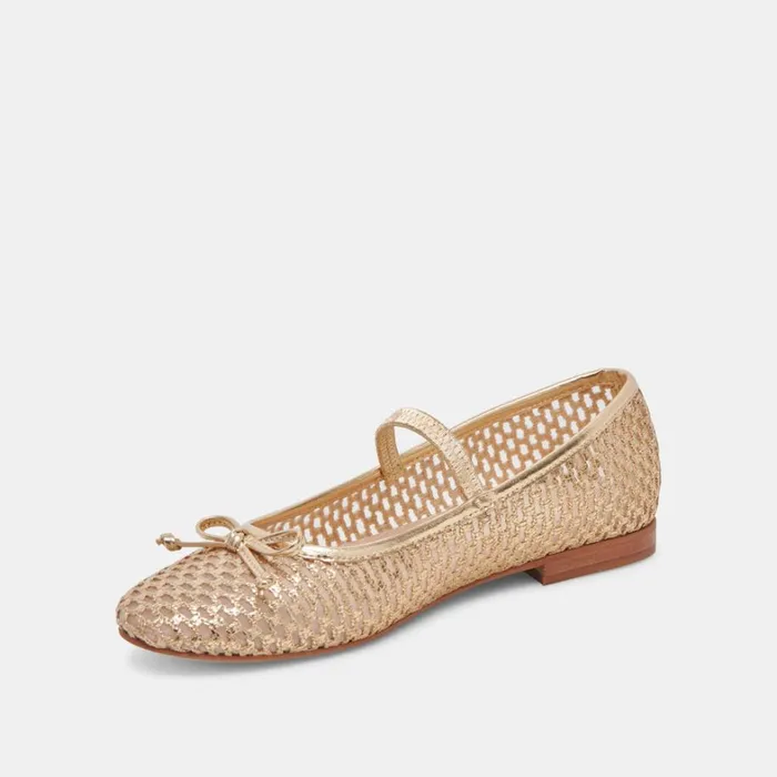 Flats and Loafers Women Dolce Vita Carin Raffia Ballet Flats Gold Raffia