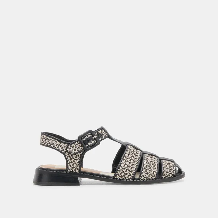 Flats and Loafers Women Dolce Vita Holis Sandals Black Multi Raffia