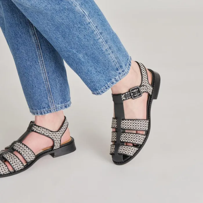 Flats and Loafers Women Dolce Vita Holis Sandals Black Multi Raffia
