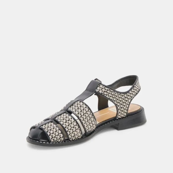 Flats and Loafers Women Dolce Vita Holis Sandals Black Multi Raffia