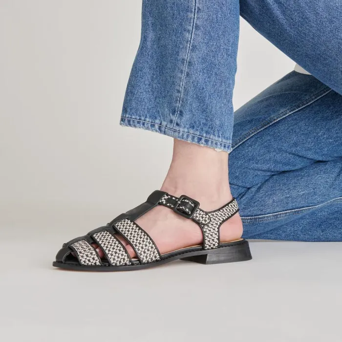 Flats and Loafers Women Dolce Vita Holis Sandals Black Multi Raffia