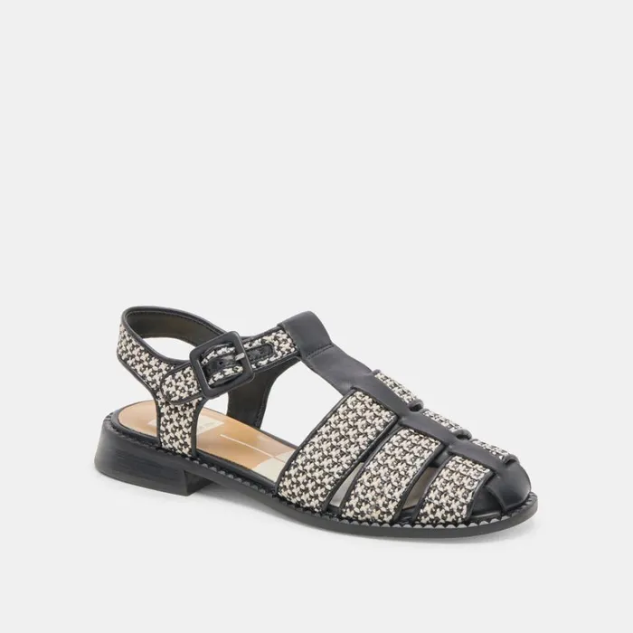 Flats and Loafers Women Dolce Vita Holis Sandals Black Multi Raffia