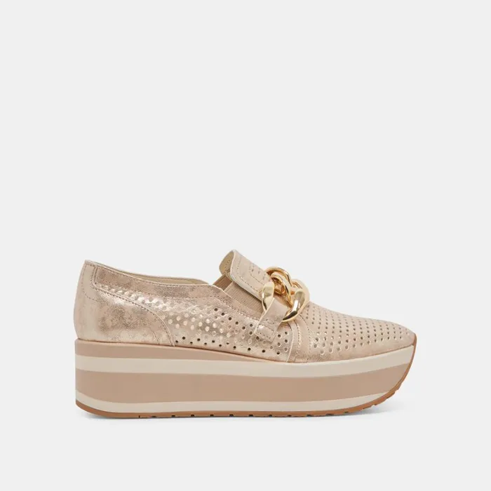 Flats and Loafers Women Dolce Vita Jhenee Perforated Sneakers Light Gold Nubuck