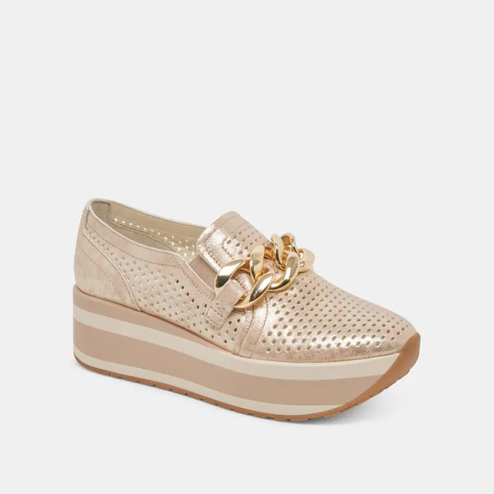 Flats and Loafers Women Dolce Vita Jhenee Perforated Sneakers Light Gold Nubuck