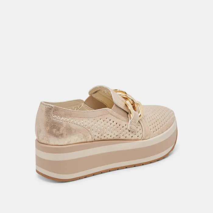 Flats and Loafers Women Dolce Vita Jhenee Perforated Sneakers Light Gold Nubuck