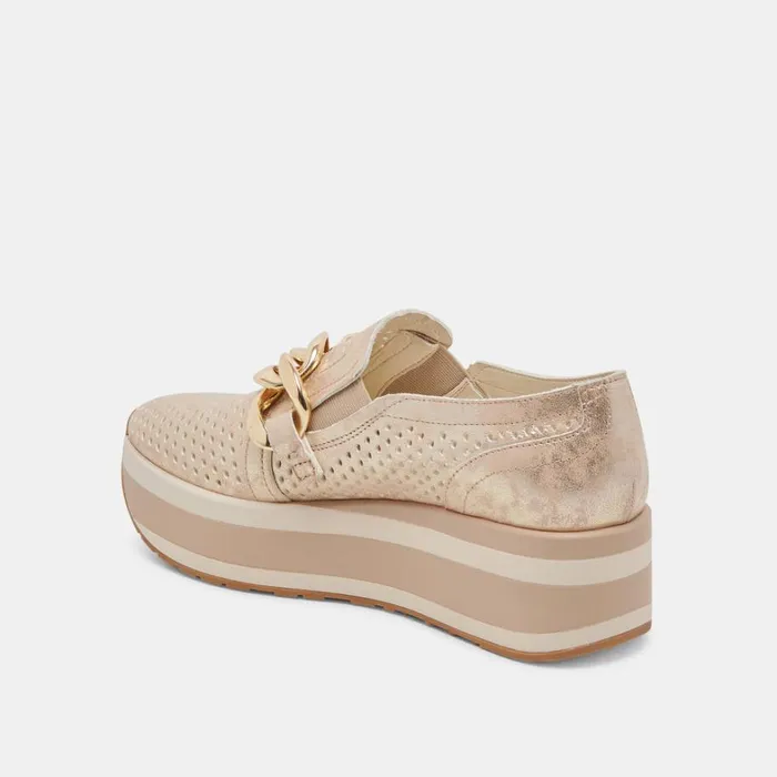 Flats and Loafers Women Dolce Vita Jhenee Perforated Sneakers Light Gold Nubuck