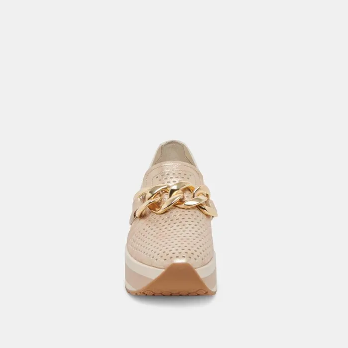 Flats and Loafers Women Dolce Vita Jhenee Perforated Sneakers Light Gold Nubuck