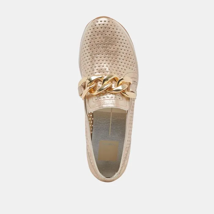Flats and Loafers Women Dolce Vita Jhenee Perforated Sneakers Light Gold Nubuck