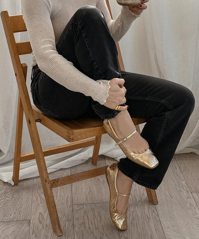 Flats and Loafers Women Dolce Vita Reyes Ballet Flats Gold Distressed Leather