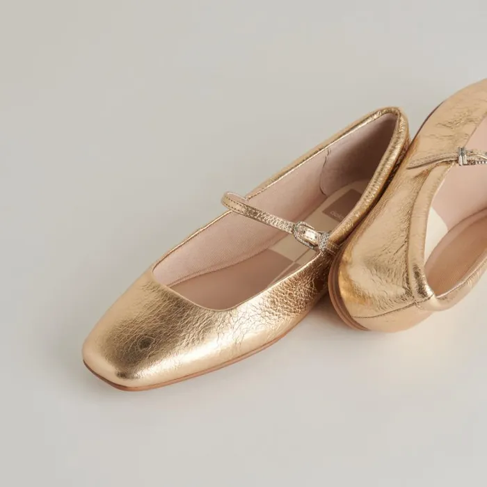 Flats and Loafers Women Dolce Vita Reyes Ballet Flats Gold Distressed Leather