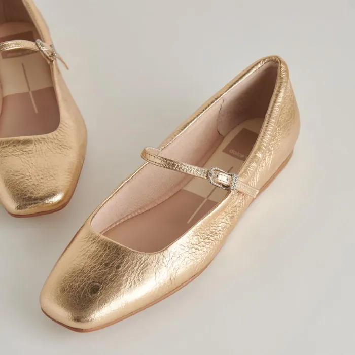 Flats and Loafers Women Dolce Vita Reyes Ballet Flats Gold Distressed Leather