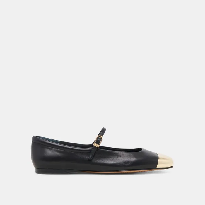 Flats and Loafers Women Dolce Vita Reyes Toe Cap Ballet Flats Black Leather