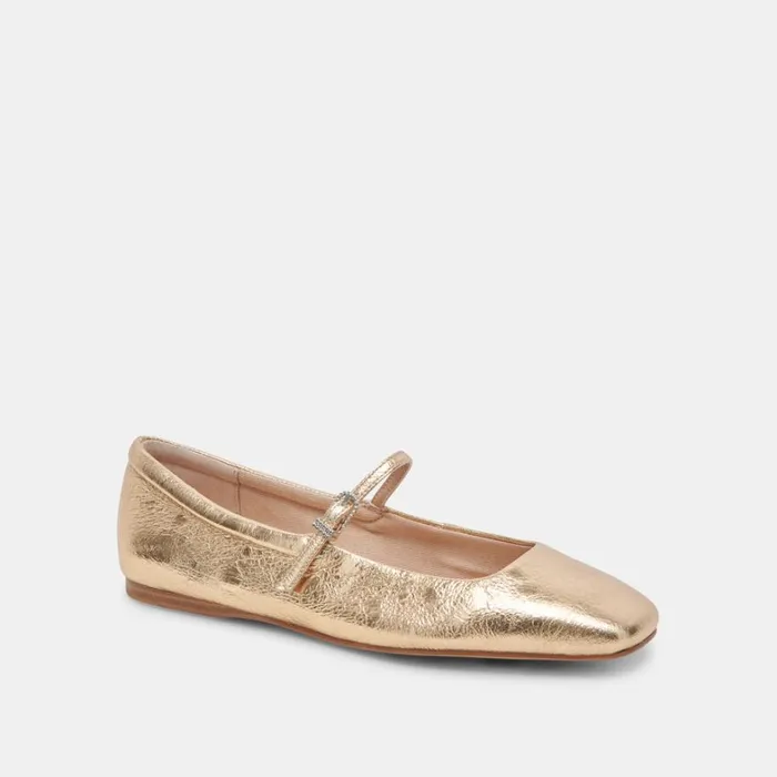 Flats and Loafers Women Dolce Vita Reyes Wide Ballet Flats Gold Distressed Leather