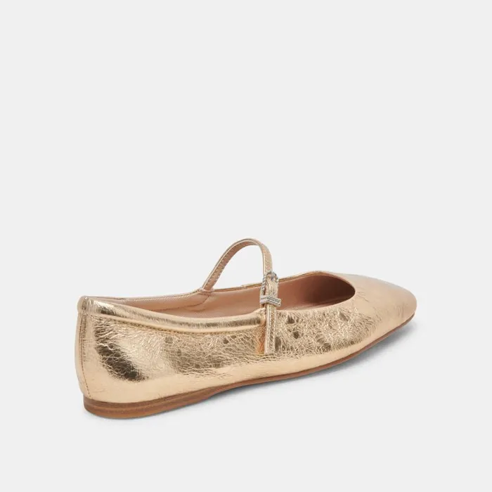 Flats and Loafers Women Dolce Vita Reyes Wide Ballet Flats Gold Distressed Leather