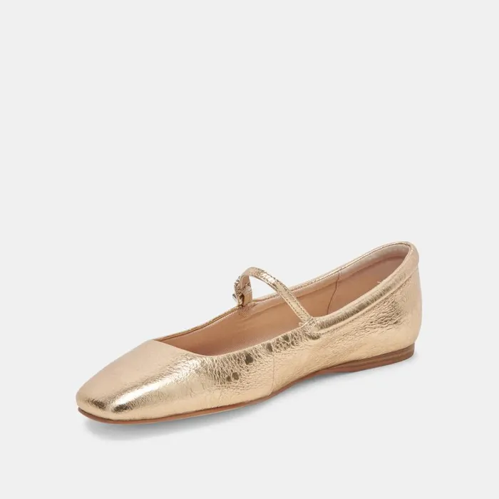 Flats and Loafers Women Dolce Vita Reyes Wide Ballet Flats Gold Distressed Leather