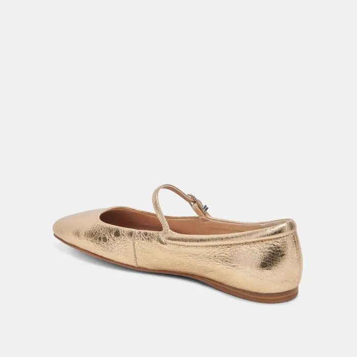 Flats and Loafers Women Dolce Vita Reyes Wide Ballet Flats Gold Distressed Leather