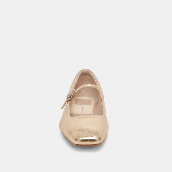 Flats and Loafers Women Dolce Vita Reyes Wide Ballet Flats Gold Distressed Leather