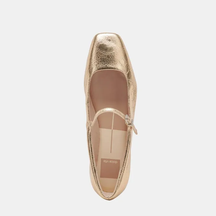 Flats and Loafers Women Dolce Vita Reyes Wide Ballet Flats Gold Distressed Leather