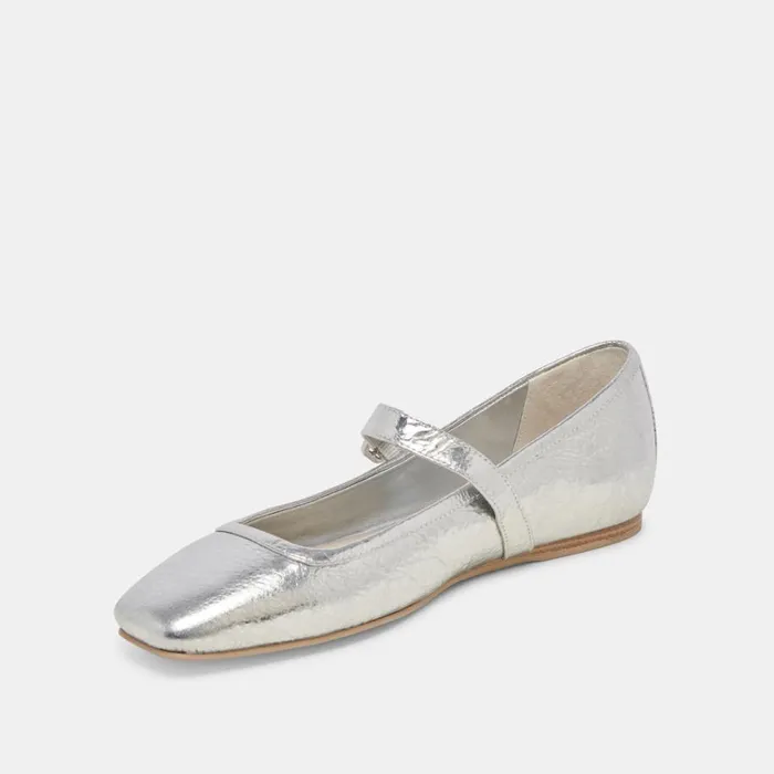 Flats and Loafers Women Dolce Vita Rodni Ballet Flats Silver Distressed Leather