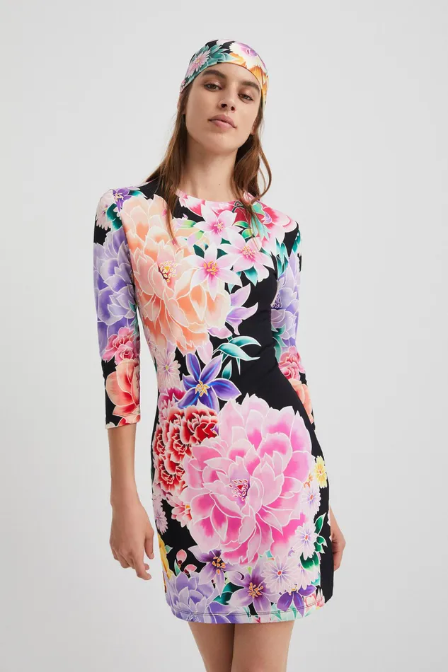 Floral Slim Short Dress Women Desigual Dresses