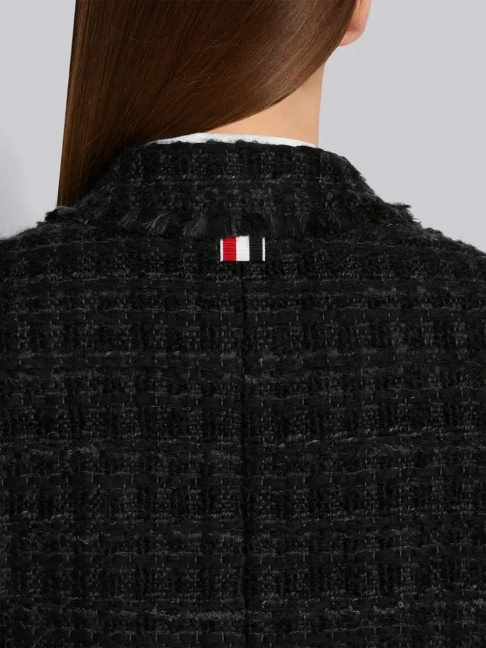 Frayed Wool Chiffon Gunclub Check Tweed High Armhole Sport Coat Black Women Thom Browne Jackets