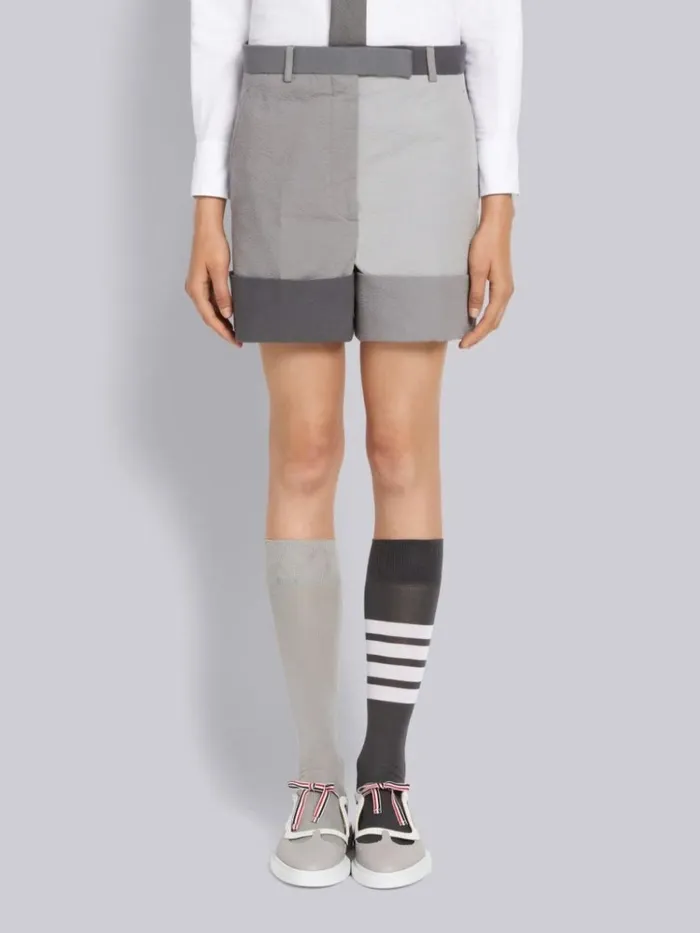 Funmix Cotton Seersucker Sack Short Silver Women Thom Browne Skirts