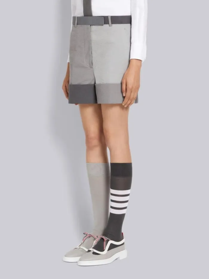 Funmix Cotton Seersucker Sack Short Silver Women Thom Browne Skirts