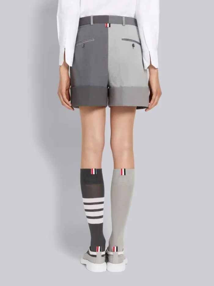 Funmix Cotton Seersucker Sack Short Silver Women Thom Browne Skirts