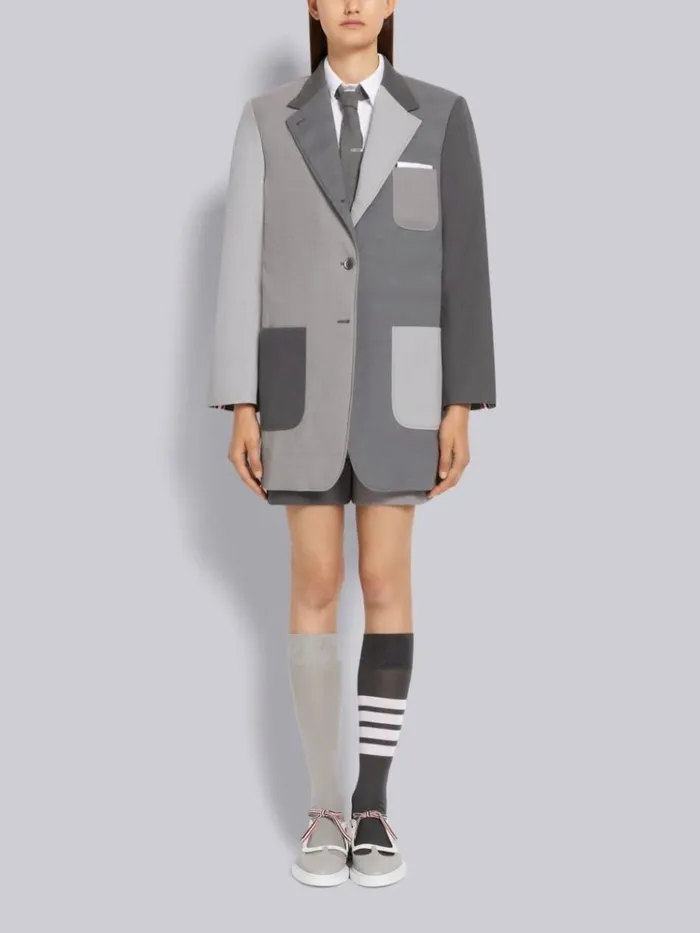 Funmix Cotton Seersucker Sack Short Silver Women Thom Browne Skirts
