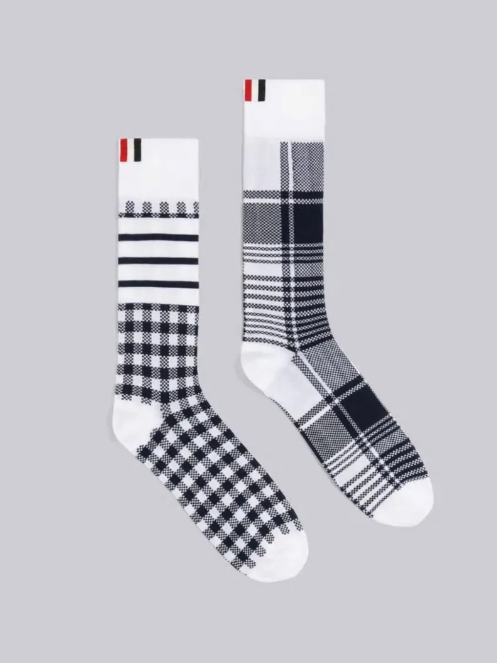 Funmix Gingham And Madras Mercerized Cotton 4bar Mid Calf Socks Navy WomenMen Thom Browne Novelty And Knits Funmix Gingham And Madras Mercerized Cotton 4bar Mid Calf Socks Navy WomenMen Thom Browne Novelty And Knits
