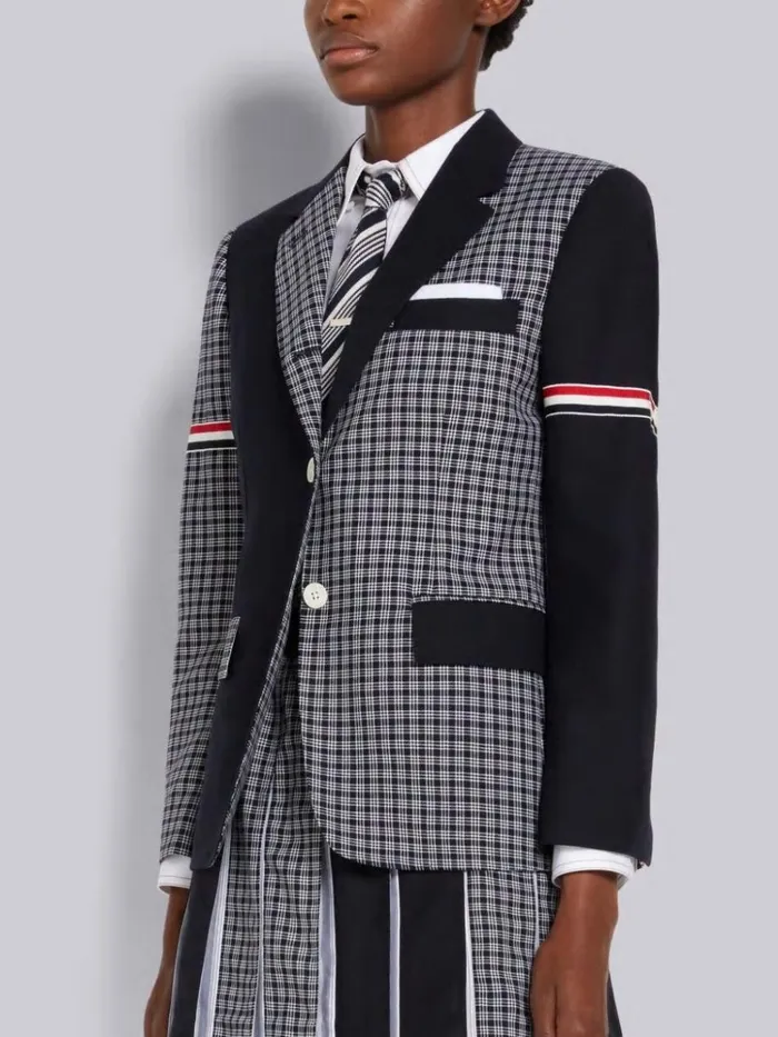 Funmix Micro 4bar Check And 2ply Fresco Armband Classic Jacket Navy Women Thom Browne Jackets