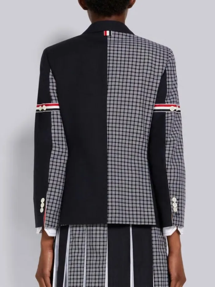 Funmix Micro 4bar Check And 2ply Fresco Armband Classic Jacket Navy Women Thom Browne Jackets