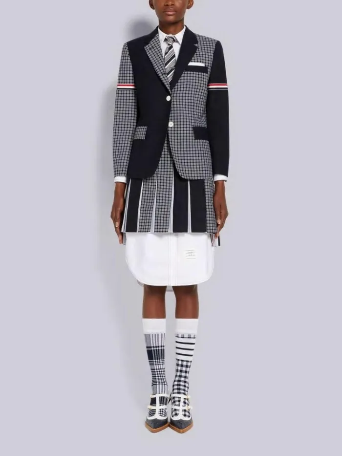 Funmix Micro 4bar Check And 2ply Fresco Armband Classic Jacket Navy Women Thom Browne Jackets