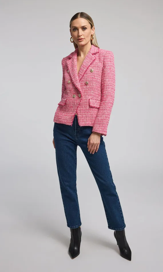 Generation Love Clothing Blazers and Jackets Women Eliza Tweed Blazer Hot Pinkwhite