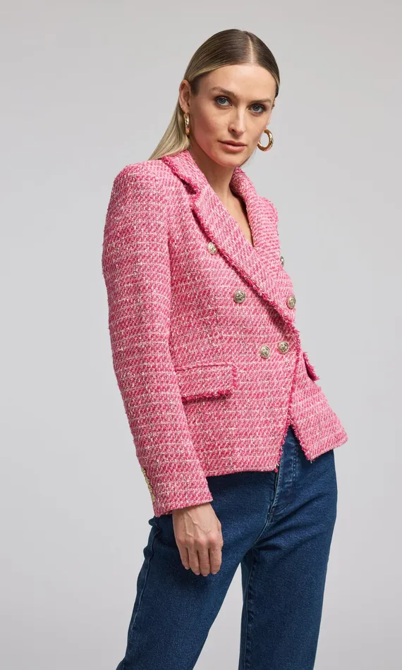Generation Love Clothing Blazers and Jackets Women Eliza Tweed Blazer Hot Pinkwhite