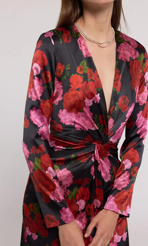 Generation Love Clothing Dresses Women Silvanna Floral Satin Dress Floral Fantasy Red