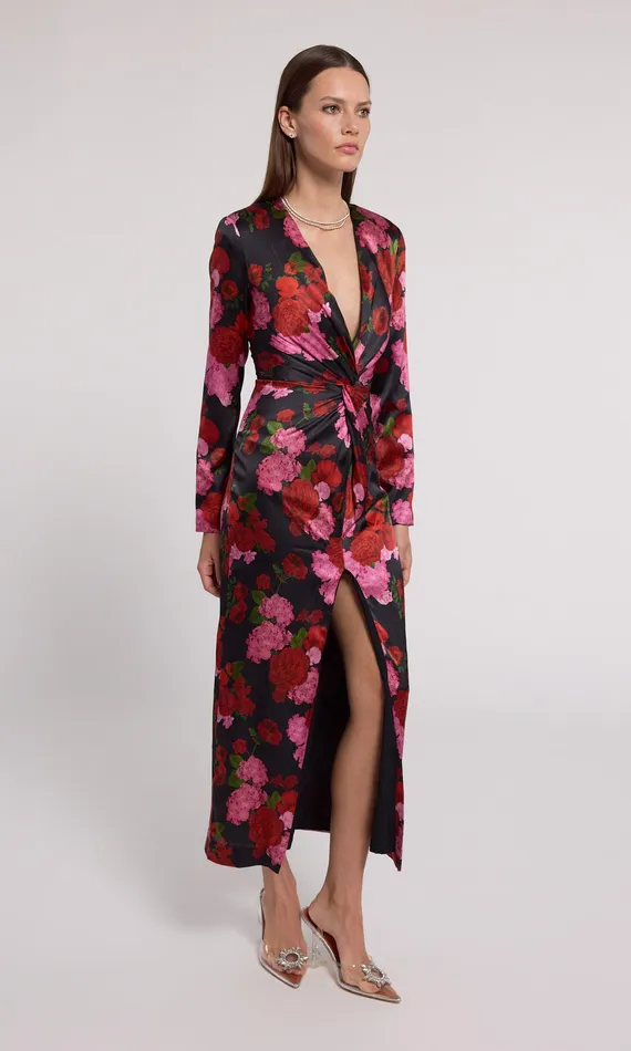 Generation Love Clothing Dresses Women Silvanna Floral Satin Dress Floral Fantasy Red