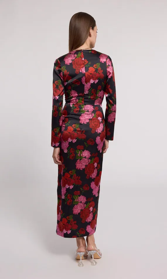 Generation Love Clothing Dresses Women Silvanna Floral Satin Dress Floral Fantasy Red