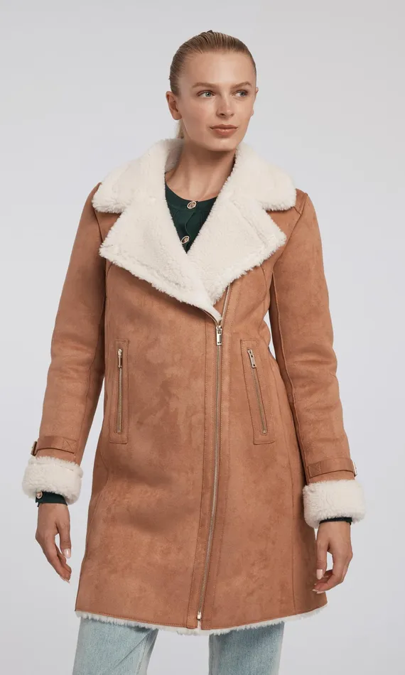Generation Love Clothing Outerwear Women Carla Suede And Faux Fur Combo Coat Cognacwhite