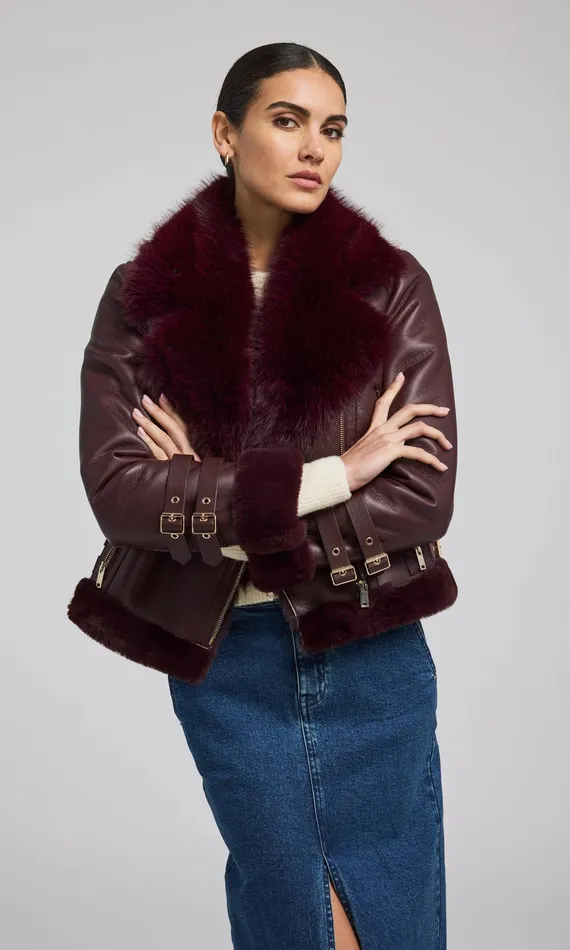 Generation Love Clothing Outerwear Women Dion Faux Fur Shearling Moto Jacket Malbec Generation Love Clothing Outerwear Women Dion Faux Fur Shearling Moto Jacket Malbec