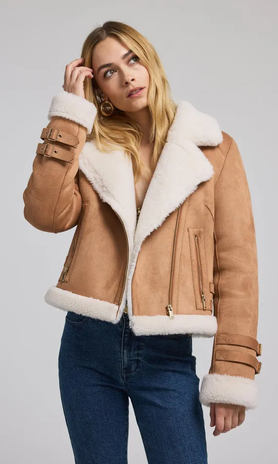 Generation Love Clothing Outerwear Women Dion Vegan Suede Shearling Moto Jacket Cognacwhite Generation Love Clothing Outerwear Women Dion Vegan Suede Shearling Moto Jacket Cognacwhite