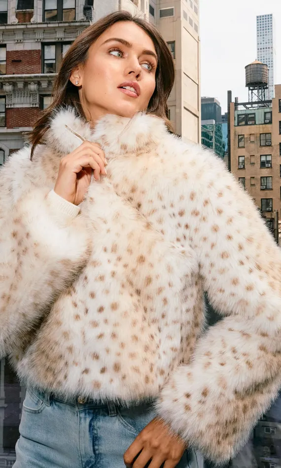 Generation Love Clothing Outerwear Women Georgina Leopard Faux Fur Jacket Snow Leopard