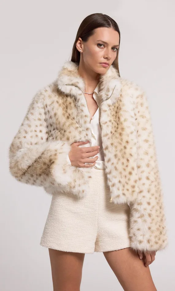 Generation Love Clothing Outerwear Women Georgina Leopard Faux Fur Jacket Snow Leopard