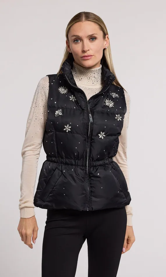 Generation Love Clothing Outerwear Women Jenia Crystal Puffer Vest Blackclear