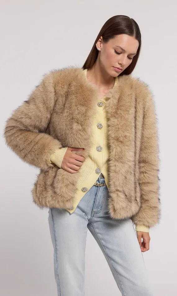 Generation Love Clothing Outerwear Women Lucas Faux Fur Jacket Brownblack