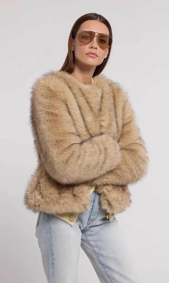 Generation Love Clothing Outerwear Women Lucas Faux Fur Jacket Brownblack