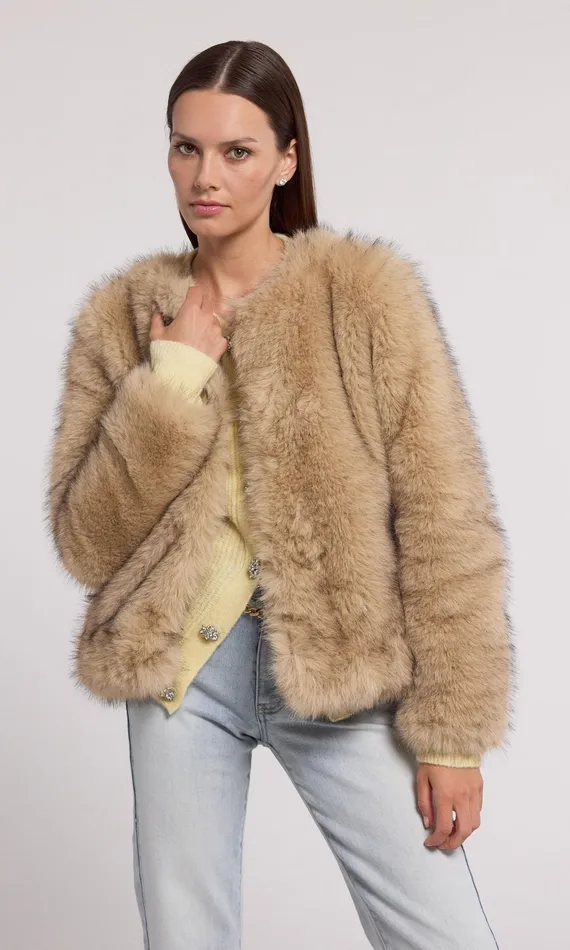 Generation Love Clothing Outerwear Women Lucas Faux Fur Jacket Brownblack